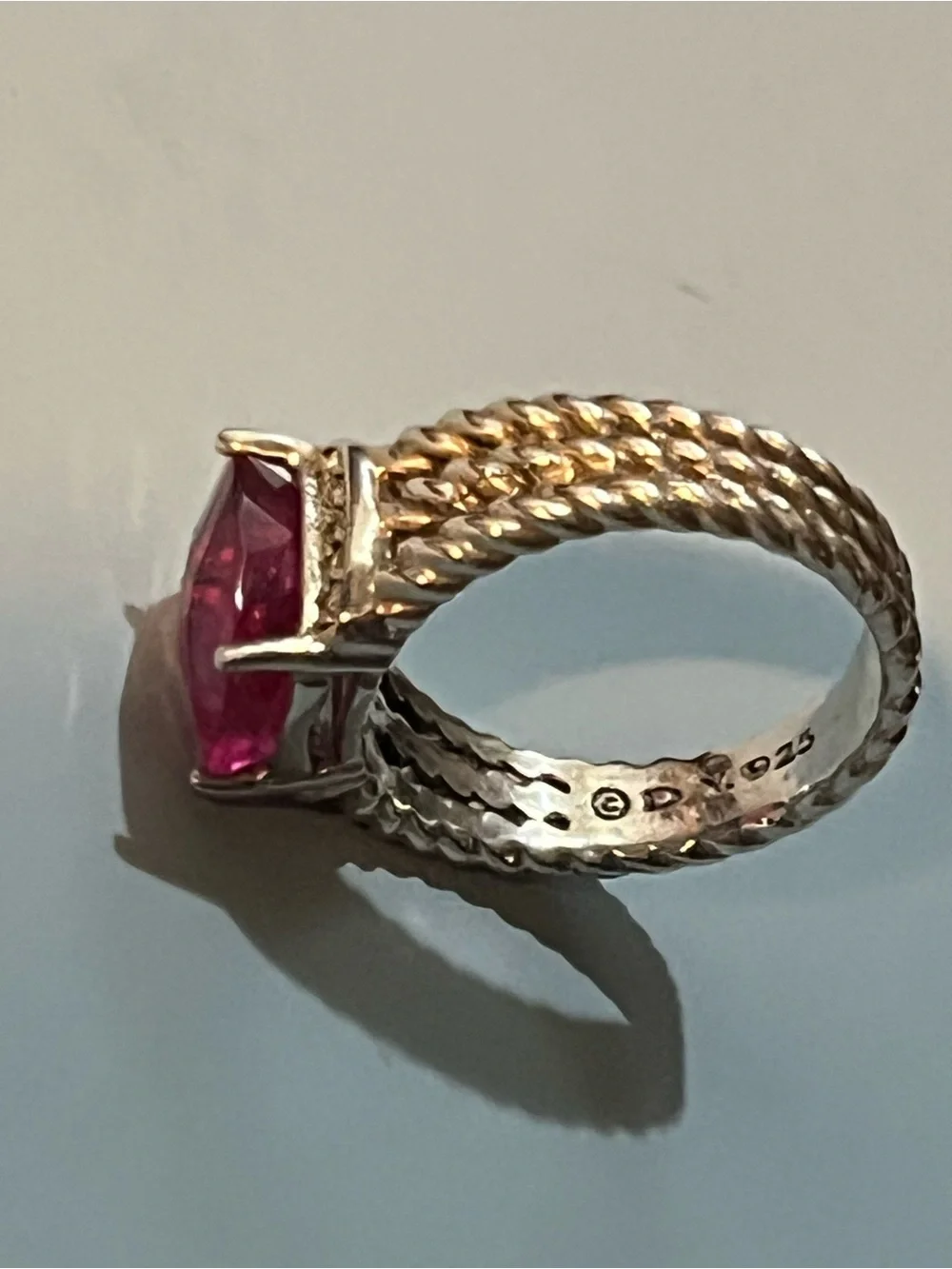 David Yurman Sterling Silver Petite Pink Tourmaline Diamond Wheaton Ring Size 6